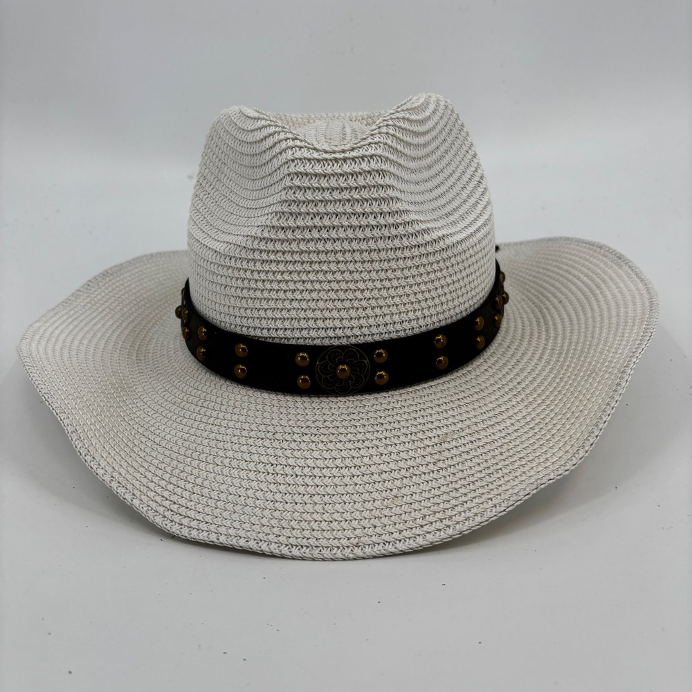 Eighty Eight Cowboy Hat Women One Size Cream Studded Straw AH-886
